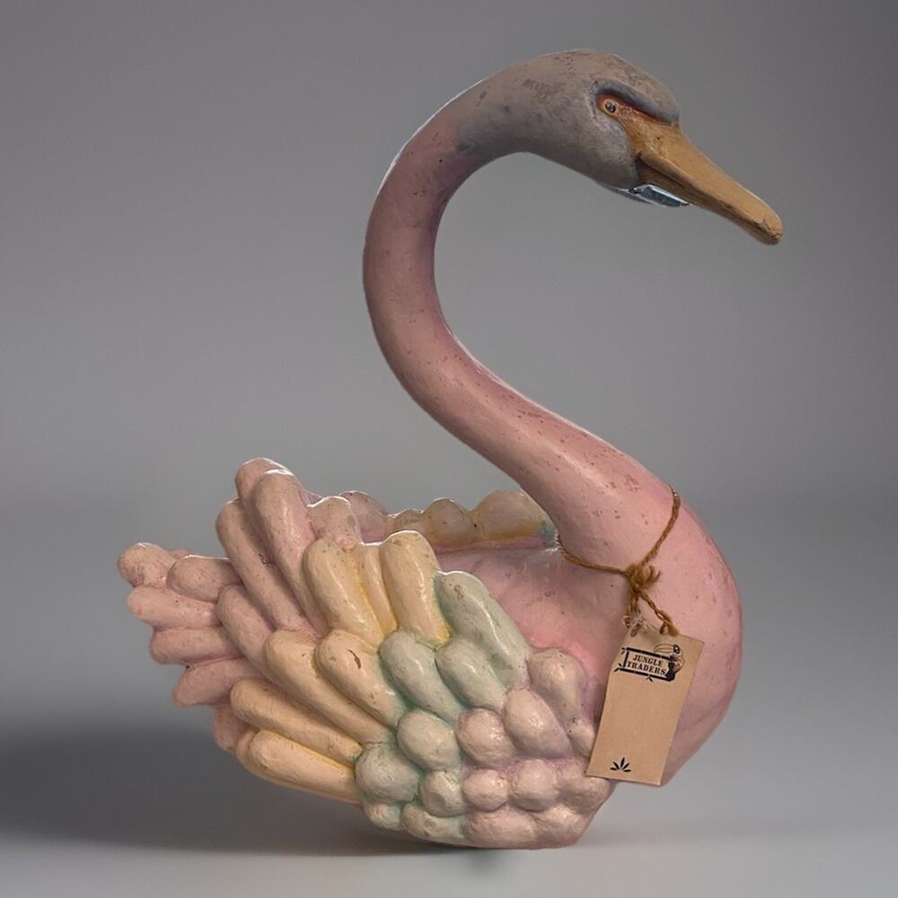 Pastel Swan by Jungle Decor Sculpture Figurine Mexico 20"Hx17"Lx9"W